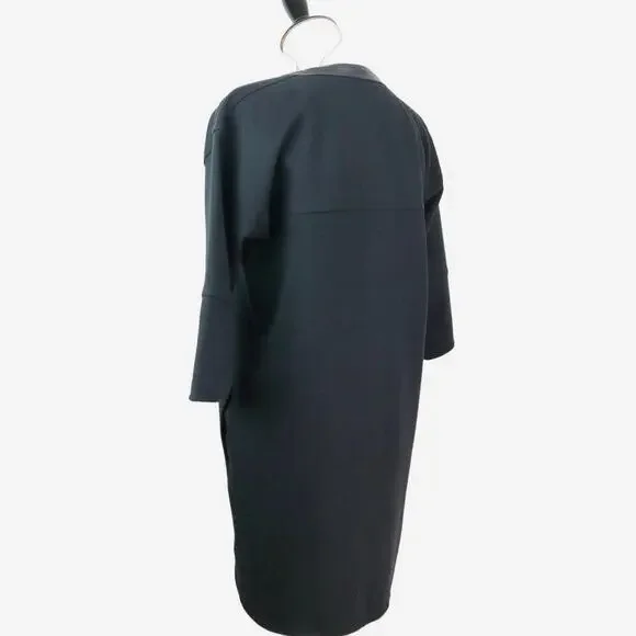 Madewell Size S Leather Trim Pique Ponte Knit Dress Boxy Fit Black - Picture 4 of 12